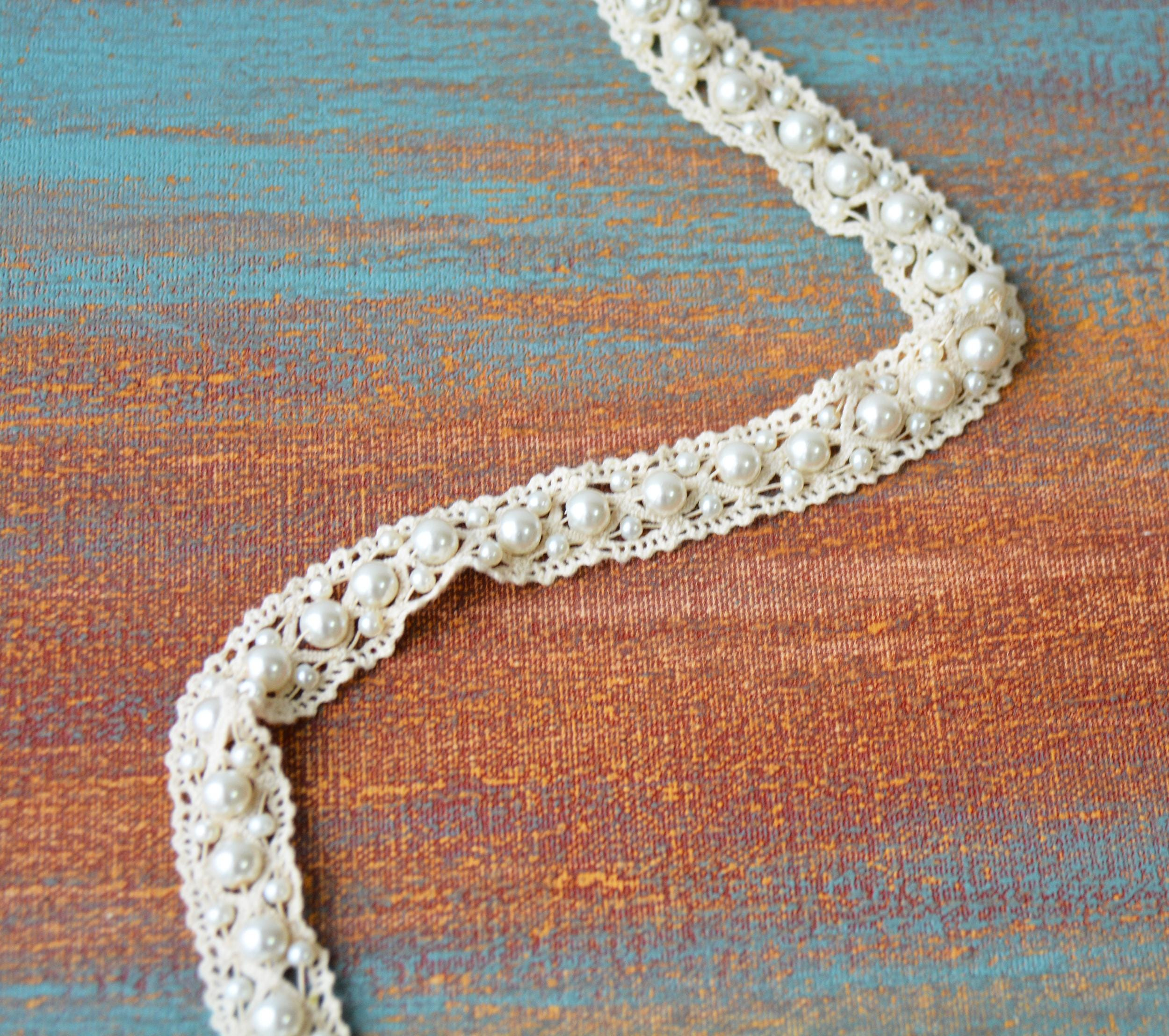 Ivory Pearl Lace Bridal Headband - Image 2