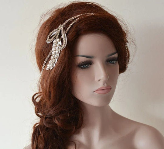 Crystal Leaf Draped Bridal Headband - Image 2