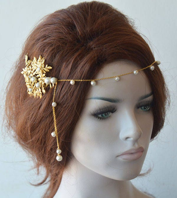 Gold Leaf Pearl Bridal Hair Comb - Image 4