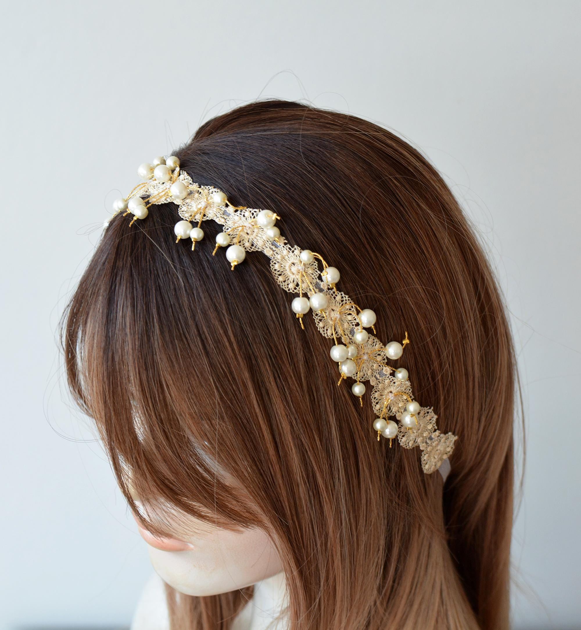 Pearl Floral Bridal Headband - Image 3