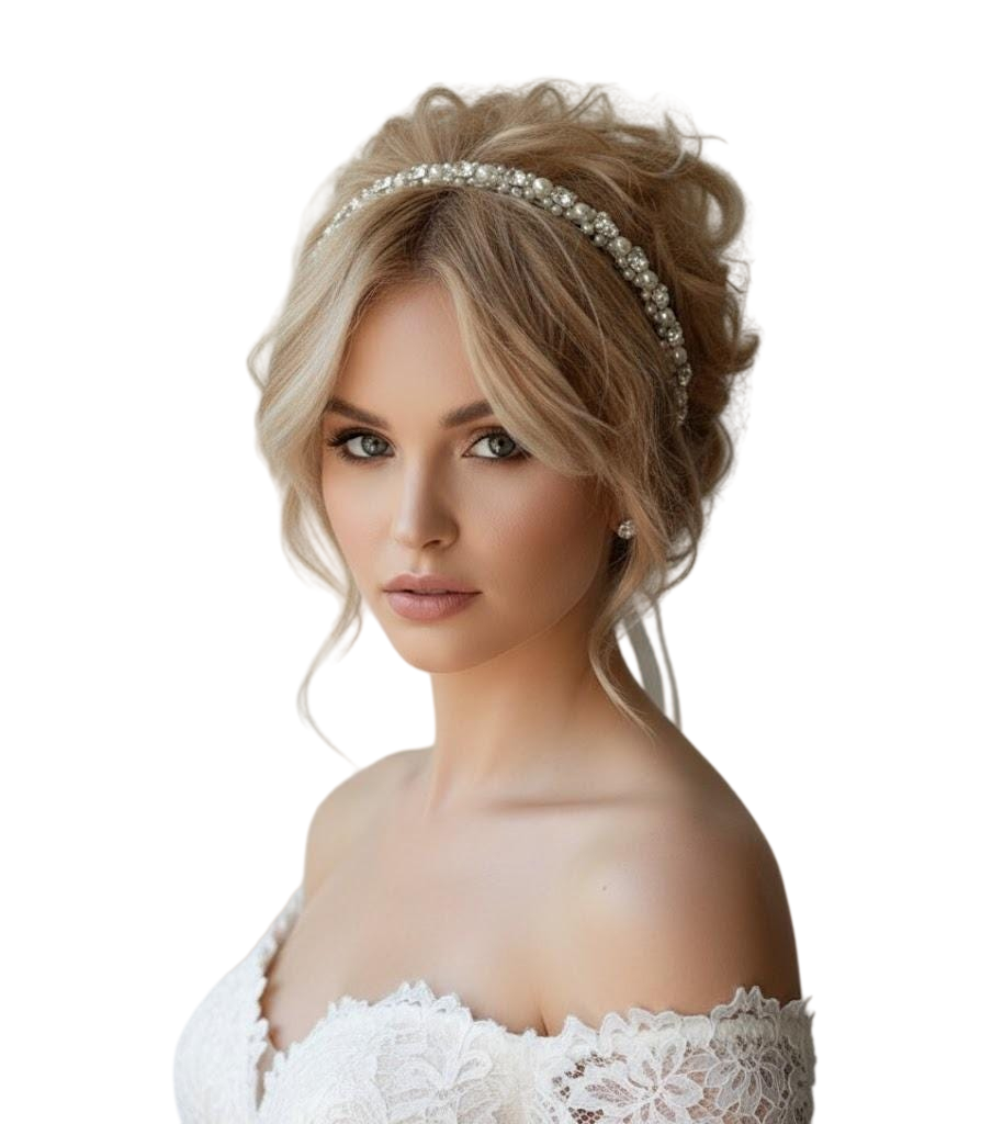 Double Row Pearl Crystal Bridal Headband